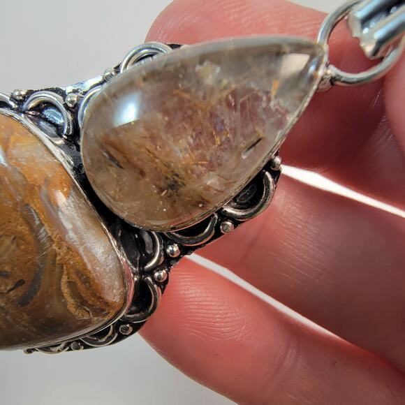 Necklace Pendants Picture Jasper and Rutilated Quartz Handmade Jewelry Silver - Picture 10 of 10